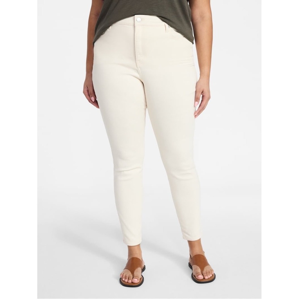 (CL) Terra & Sky Womens 22W High Rise Skinny Jeans Cream Off White Plus Size NWT